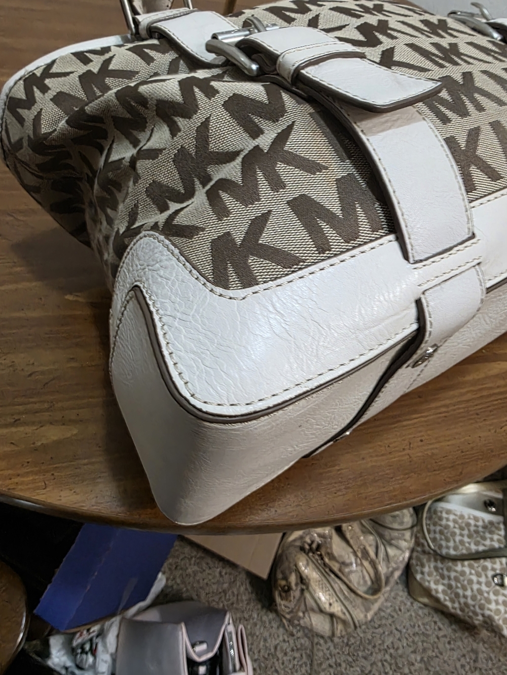 Michael Kors Brown and Cream MK Signature Shoulder Tote - Picture 8 of 16